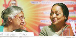 Delhi Chief Minister Sheila Dikshit and Lok sabha Speaker Meira Kumar at the 29th Akhil Bharatiya Sanatan Dharam Mahasammelan in New Delhi