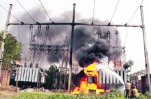 A transformer that caught fire in Ludhiana.
