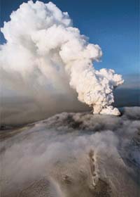 This aerial image shows the crater at the summit of the volcano in southern Iceland's Eyjafjallajokull glacier