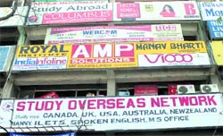 One of the local markets crowded with institutes to help students study abroad in Chandigarh