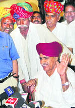 Gujjar leader Kirori Singh Bainsla at a press conference in Jaipur on Sunday