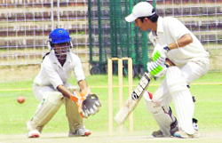 Players in action during the Punjab State Inter-District U-16 Tournament at the Sector 16 Stadium in Chandigarh on Monday.