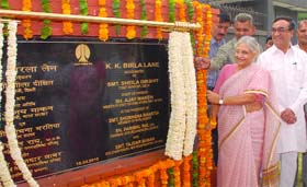 Delhi Chief Minister Sheila Dikshit with minister of state for home Ajay Maken inaugurates K.K. Birla Lane in New Delhi