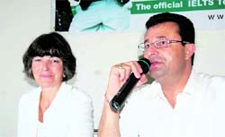 Madhukar Dhiman of Rose Mount Academy of English addresses mediapersons in Dehradun on Sunday. A Tribune photograph