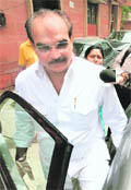 Politician DP Yadav, father of Vikas Yadav, a co-accused in the Jessica murder case, at the Supreme Court in New Delhi on Monday.