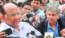 ICC president-elect Sharad Pawar and BCCI chief Shashank Manohar after their meeting in New Delhi on Tuesday.