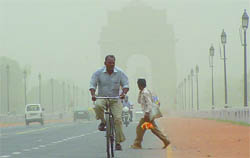 Dust haze engulfs the India Gate in New Delhi