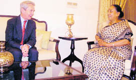 British High Commissioner Richard Stagg meets Uttarakhand Governor Margaret Alva at the Raj Bhawan in Dehradun on Wednesday.