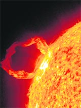 A prominence eruption from the sun is seen in this first-time image taken by NASAs Solar Dynamics Observatory
