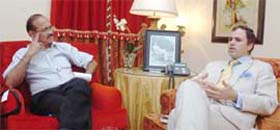 Jammu and Kashmir Chief Minister Omar Abdullah with The Tribune Editor-in-Chief Raj Chengappa in Jammu on Thursday.
