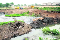 The site where the road is being laid on the Sirhind choe.