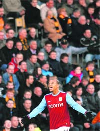 Gabriel Agbonlahor celebrates his goal