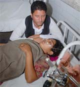 Malkiat Kaur, who is on a hunger strike, at the Civil Hospital in Bathinda on Friday.