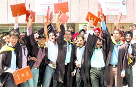 Students of Dr BR Ambedkar National Institute of Technology, Jalandhar, in jubilant mood after receiving their degrees at the convocation on Friday.