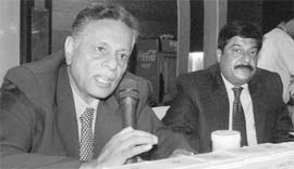 Dr Suresh Chandra from Nepal (right) during a press conference in Chandigarh on Saturday.