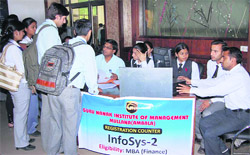 Students take part in a placement drive organised by Guru Nanak Institution at Mullana.