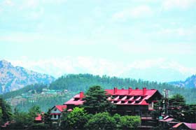 A view of Himalayan ranges covered with snow as seen from Shimla on Monday.