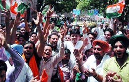 Activists of the District Youth Congress (Urban) protest in front of the Mayors 