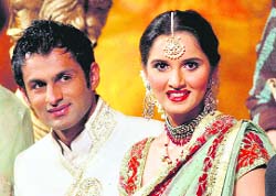 Sania and Shoaib at their reception in Sialkot on Monday.