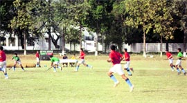 A match of the Inter-Section Hockey Competition of the Rashtriya Indian Military College in progress 