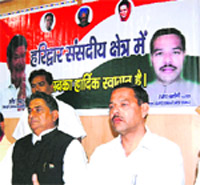 Vijay Saraswat, Sewa Dal in charge of Uttarakhand, addresses the media in Haridwar