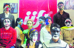 Students with painted faces during the Sarvotam IIFT Carnival 2010 at the institute in Sanjauli (Shimla).