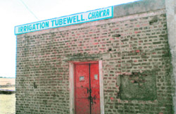 A locked irrigation tubewell at Chakra village which has been virtually abandoned by the PHE authorities after it developed a technical snag.