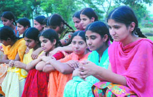 Students of the Deaf and Dumb School, Bathinda, in pensive mood after the kitchen staff went on strike on Wednesday.