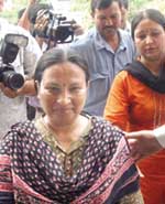 Anu Mishra, wife of Naxal leader Gopal Mishra, at Tis Hazari Courts in New Delhi