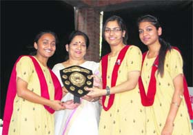 The team of Mayo College Girls School, Ajmer, with the runners-up trophy of a Hindi debate held at Welham Girls School in Dehradun