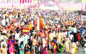 Devotees accompany their deities to Brahmkund in Haridwar