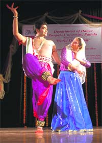 Artistes perform during the World Dance Day celebrations at Punjabi University in Patiala