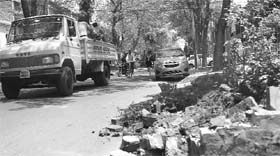 GMADA employees during an anti-encroachment drive at Phase 10, Mohali