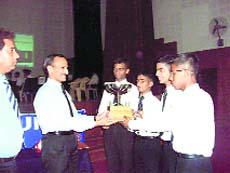 Chandragupta Section team members receive the RIMC Inter-Section Quiz Competition trophy in Dehradun on Thursday
