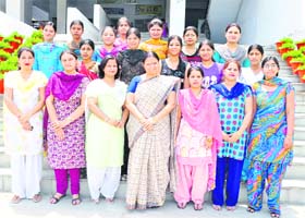 A group of students with principal of GVM Girls College Jyoti Juneja and teachers