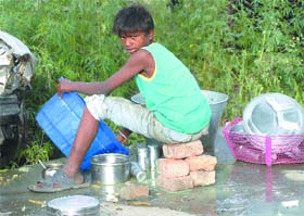 Tribune lensman Malkiat Singh captures a boy cleaning utensils at a dhaba in Jalandhar. 