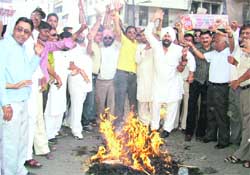 District Congress Committee activists protest against electricity price hike