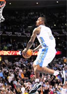 Denver Nuggets guard J.R.Smith flies toward the hoop against the Utah Jazz in the fourth quarter of their NBA Western Conference playoff series in Denver on Wednesday.  Reuters