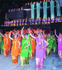 Students of Sri Guru Harkrishan Senior Secondary Public School during the light and sound show in Amritsar.