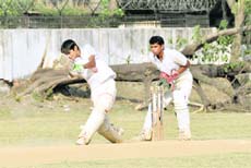 A batsman plays a shot at the All-India Super Cricket Tournament in Dehradun on Friday.