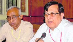 RC Sethi, Additional Registrar-General (Census), addresses a press conference in Dehradun on Friday.