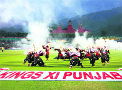 Artistes perform before the start of the recent IPL T20 match between Deccan Chargers and Kings XI Punjab at the Dharamsala stadium