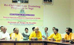 Yoga and ayurvedic experts speak at the conclusion of the training programme of doctors of the Ayush Department. 