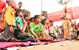 Children throng a Labour Day function in Ludhiana on Saturday. 