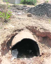 The broken opening of the water pipe, running through Daria village, which was allegedly stolen by the suspects