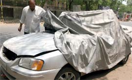 The car that met with an accident in New Delhi on Sunday.