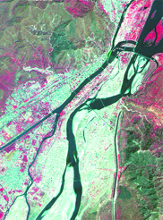 A satellite image of the Ganga flowing through Haridwar
