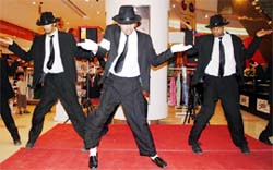 Youths perform Skeleton dance during a shopping festival in Gurgaon on Saturday evening.