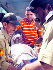 Two injured VDC members from Doda being brought to Government Medical College, Jammu, on Sunday