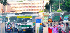 SRTC buses and trucks with staff and records move out of the Civil Secretariat 
